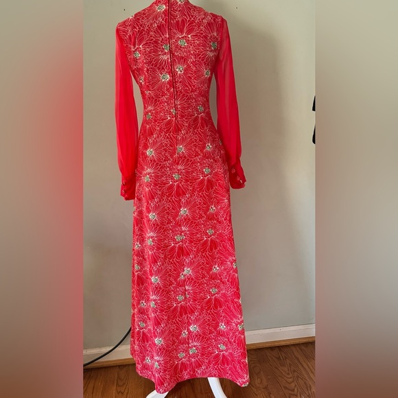 VINTAGE handmade maxi dress red floral formal - Picture 3 of 8